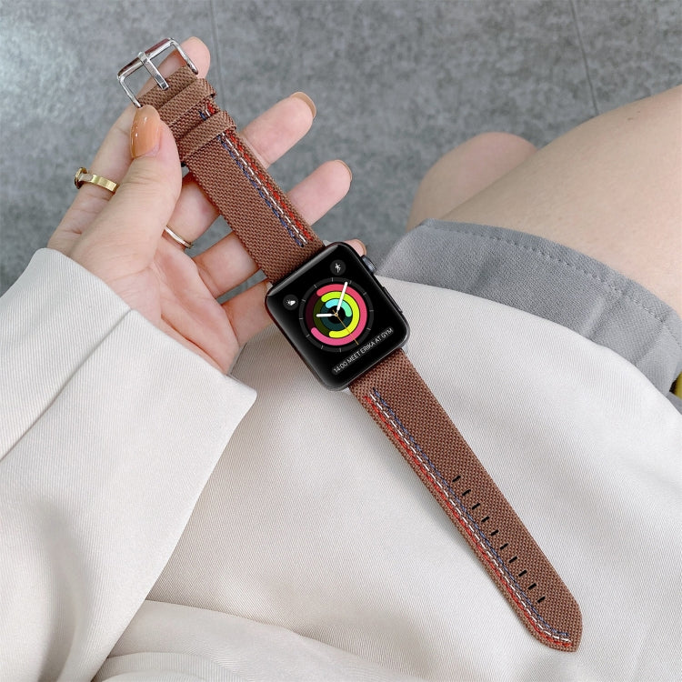 Three Lines Canvas Watch Band For Apple Watch Ultra 49mm&Watch Ultra 2 49mm / Series 9&8&7 45mm / SE 3&SE 2&6&SE&5&4 44mm / 3&2&1 42mm(Brown) by bashfashion