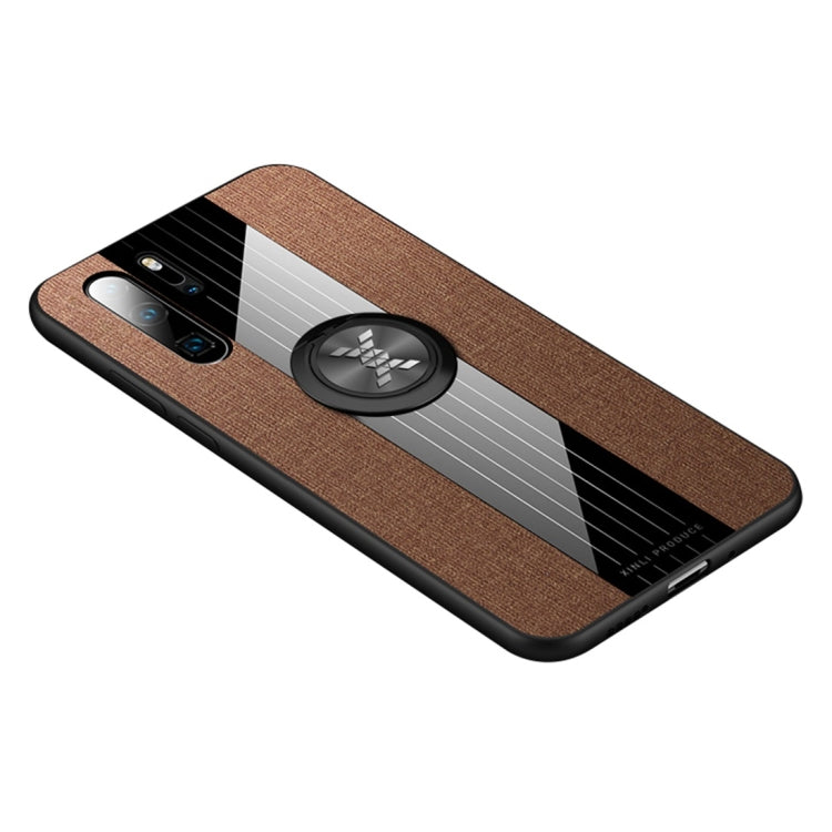 For Huawei P30 Pro XINLI Stitching Cloth Textue Shockproof TPU Protective Case with Ring Holder(Brown) by XINLI