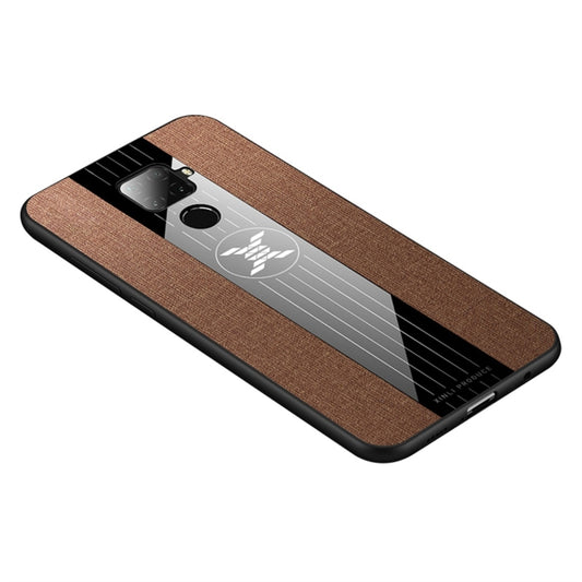 For Huawei nova 5i Pro XINLI Stitching Cloth Textue Shockproof TPU Protective Case(Brown) by XINLI