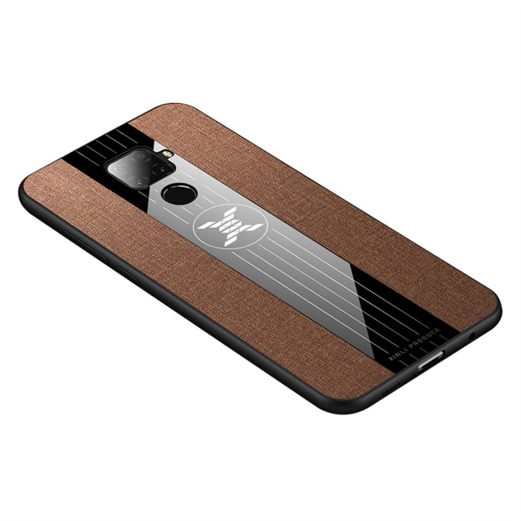 For Huawei nova 5i Pro XINLI Stitching Cloth Textue Shockproof TPU Protective Case(Brown) by XINLI