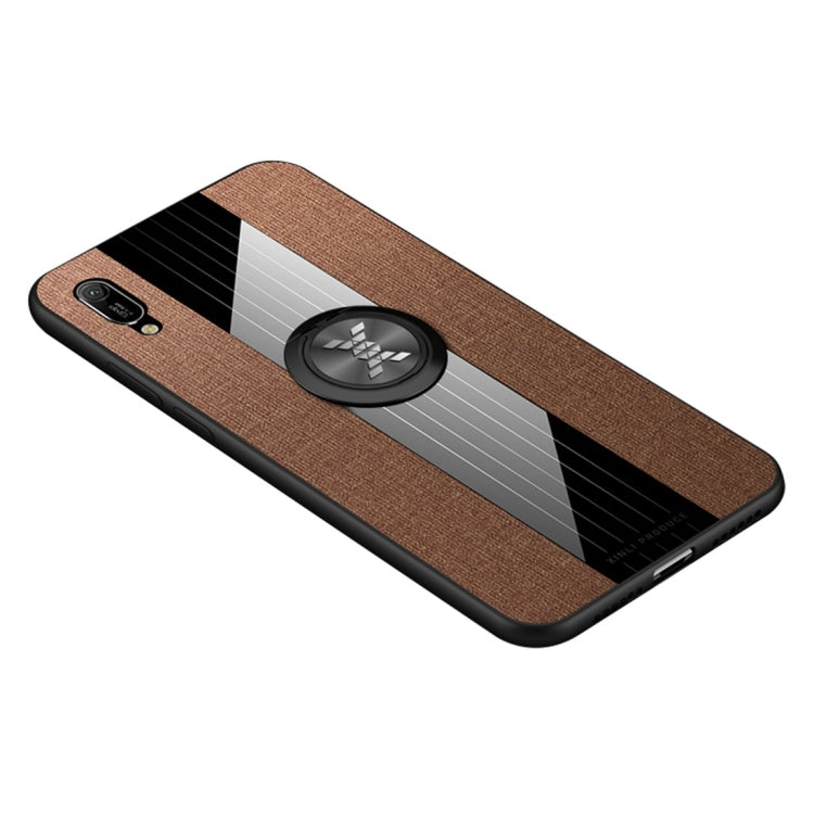 For Huawei Enjoy 9e XINLI Stitching Cloth Textue Shockproof TPU Protective Case with Ring Holder(Brown) by XINLI
