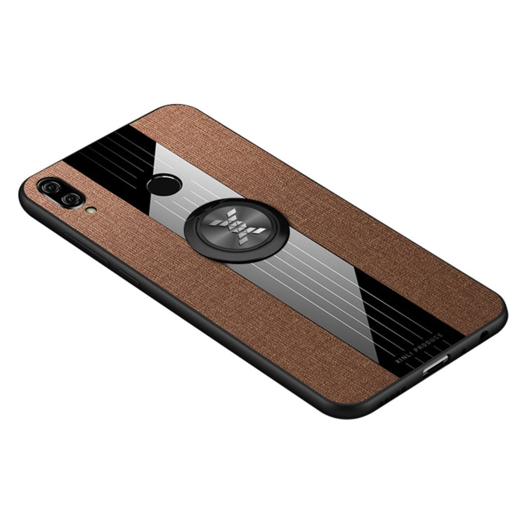 For Huawei Honor Play XINLI Stitching Cloth Textue Shockproof TPU Protective Case with Ring Holder(Brown) by XINLI