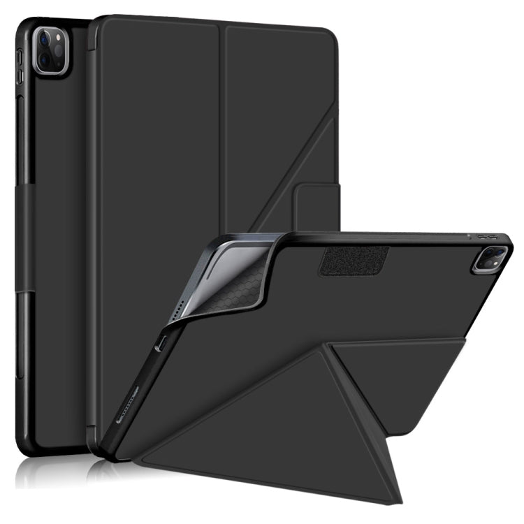 For iPad Pro 12.9 2022 / 2021 Multi-folding Horizontal Flip PU Leather Shockproof Tablet Case with Holder & Sleep / Wake-up Function(Black) by bashfashion