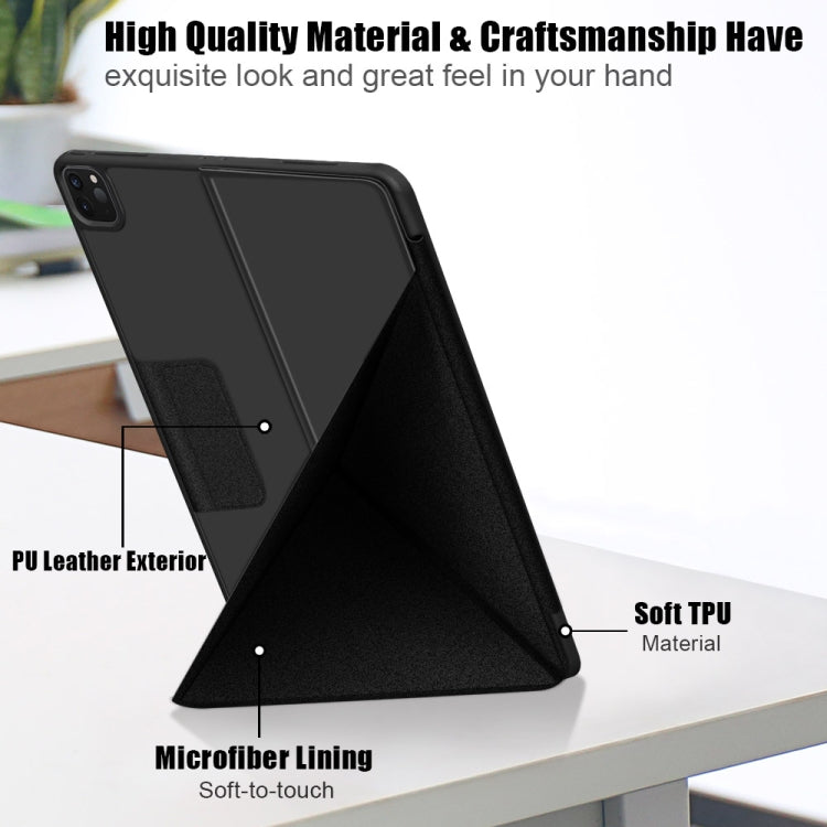 For iPad Pro 12.9 2022 / 2021 Multi-folding Horizontal Flip PU Leather Shockproof Tablet Case with Holder & Sleep / Wake-up Function(Black) by bashfashion