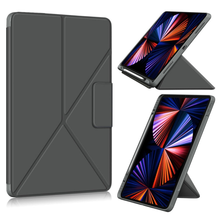 For iPad Pro 12.9 2022 / 2021 Multi-folding Horizontal Flip PU Leather Shockproof Tablet Case with Holder & Sleep / Wake-up Function(Grey) by bashfashion