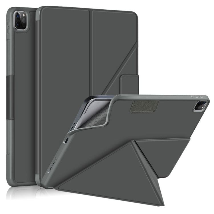 For iPad Pro 12.9 2022 / 2021 Multi-folding Horizontal Flip PU Leather Shockproof Tablet Case with Holder & Sleep / Wake-up Function(Grey) by bashfashion