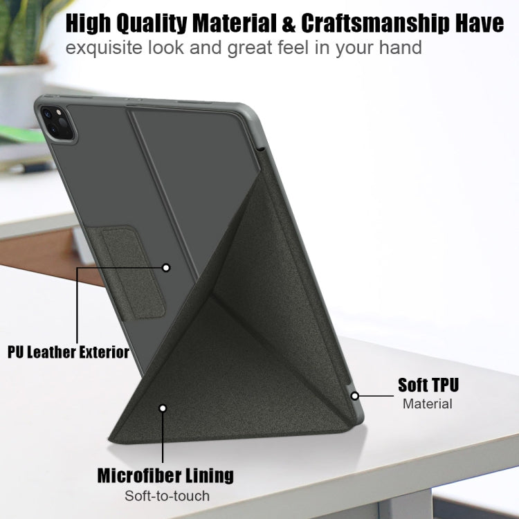 For iPad Pro 12.9 2022 / 2021 Multi-folding Horizontal Flip PU Leather Shockproof Tablet Case with Holder & Sleep / Wake-up Function(Grey) by bashfashion