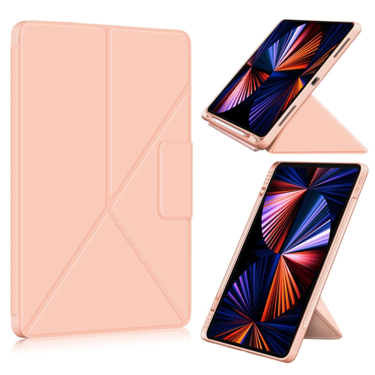 For iPad Pro 12.9 2022 / 2021 Multi-folding Horizontal Flip PU Leather Shockproof Tablet Case with Holder & Sleep / Wake-up Function(Rose Gold) by bashfashion