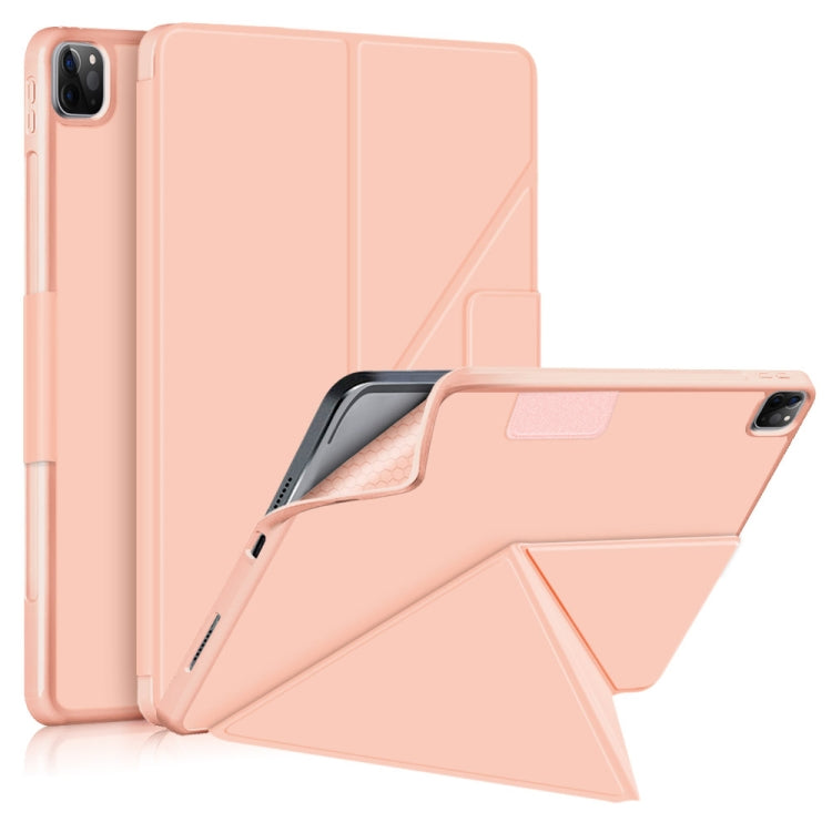 For iPad Pro 12.9 2022 / 2021 Multi-folding Horizontal Flip PU Leather Shockproof Tablet Case with Holder & Sleep / Wake-up Function(Rose Gold) by bashfashion