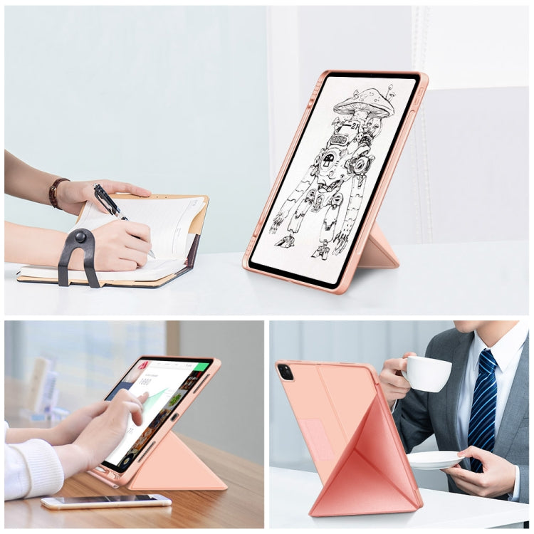For iPad Pro 12.9 2022 / 2021 Multi-folding Horizontal Flip PU Leather Shockproof Tablet Case with Holder & Sleep / Wake-up Function(Rose Gold) by bashfashion