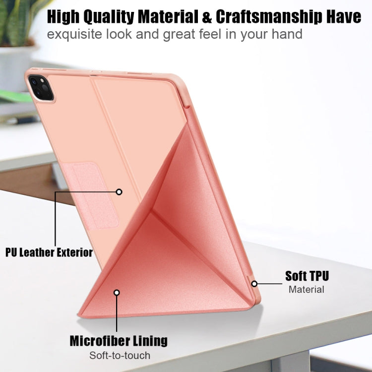 For iPad Pro 12.9 2022 / 2021 Multi-folding Horizontal Flip PU Leather Shockproof Tablet Case with Holder & Sleep / Wake-up Function(Rose Gold) by bashfashion