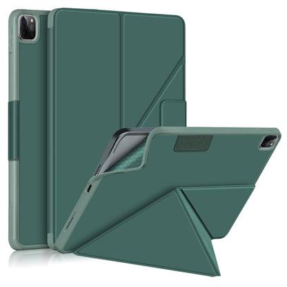For iPad Pro 12.9 2022 / 2021 Multi-folding Horizontal Flip PU Leather Shockproof Tablet Case with Holder & Sleep / Wake-up Function(Dark Green) by bashfashion