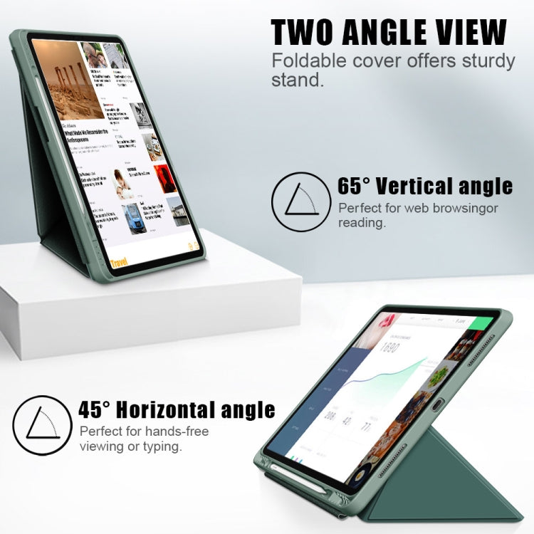 For iPad Pro 12.9 2022 / 2021 Multi-folding Horizontal Flip PU Leather Shockproof Tablet Case with Holder & Sleep / Wake-up Function(Dark Green) by bashfashion