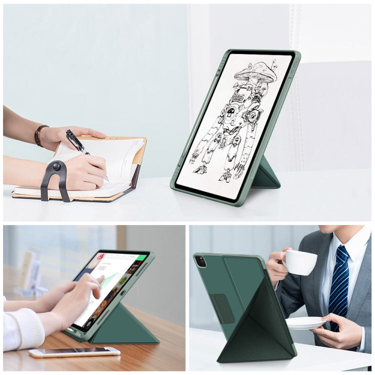For iPad Pro 12.9 2022 / 2021 Multi-folding Horizontal Flip PU Leather Shockproof Tablet Case with Holder & Sleep / Wake-up Function(Dark Green) by bashfashion
