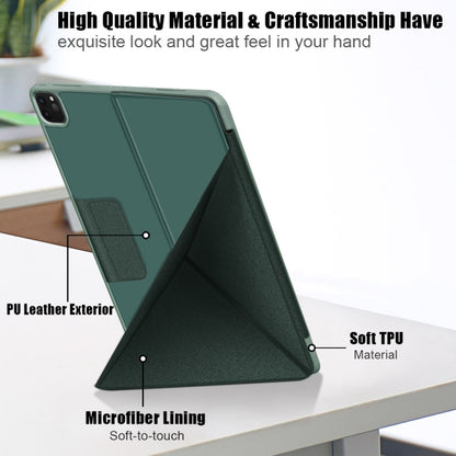 For iPad Pro 12.9 2022 / 2021 Multi-folding Horizontal Flip PU Leather Shockproof Tablet Case with Holder & Sleep / Wake-up Function(Dark Green) by bashfashion