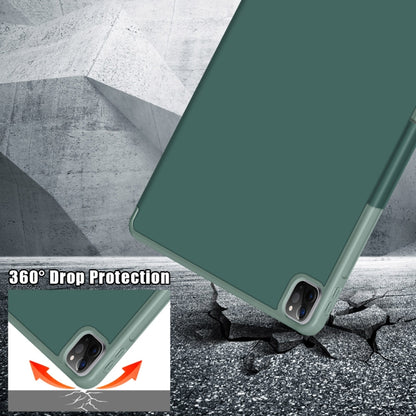 For iPad Pro 12.9 2022 / 2021 Multi-folding Horizontal Flip PU Leather Shockproof Tablet Case with Holder & Sleep / Wake-up Function(Dark Green) by bashfashion