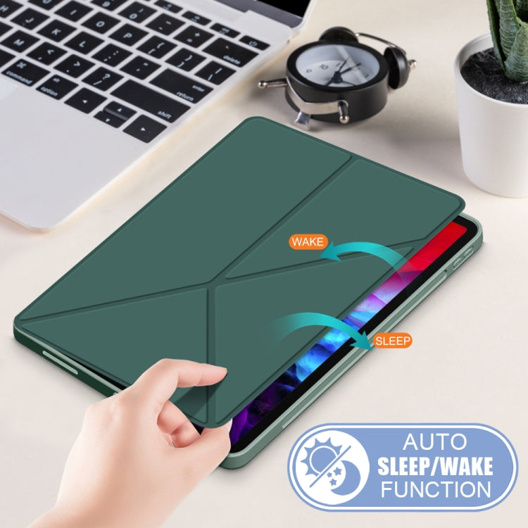 For iPad Pro 12.9 2022 / 2021 Multi-folding Horizontal Flip PU Leather Shockproof Tablet Case with Holder & Sleep / Wake-up Function(Dark Green) by bashfashion