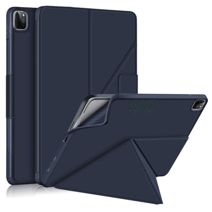 For iPad Pro 12.9 2022 / 2021 Multi-folding Horizontal Flip PU Leather Shockproof Tablet Case with Holder & Sleep / Wake-up Function (Dark Blue) by bashfashion