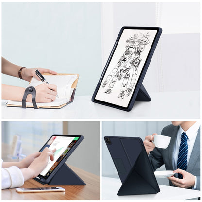 For iPad Pro 12.9 2022 / 2021 Multi-folding Horizontal Flip PU Leather Shockproof Tablet Case with Holder & Sleep / Wake-up Function (Dark Blue) by bashfashion