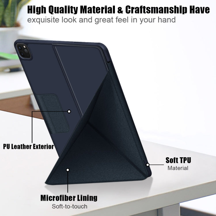 For iPad Pro 12.9 2022 / 2021 Multi-folding Horizontal Flip PU Leather Shockproof Tablet Case with Holder & Sleep / Wake-up Function (Dark Blue) by bashfashion