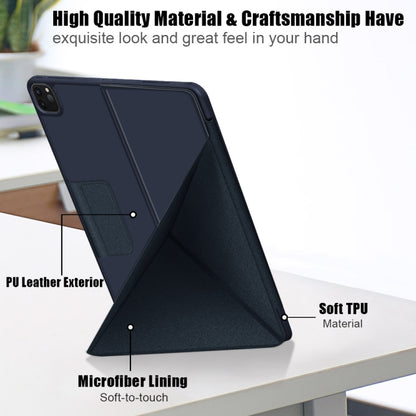For iPad Pro 12.9 2022 / 2021 Multi-folding Horizontal Flip PU Leather Shockproof Tablet Case with Holder & Sleep / Wake-up Function (Dark Blue) by bashfashion