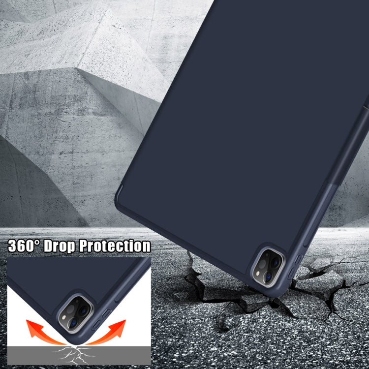 For iPad Pro 12.9 2022 / 2021 Multi-folding Horizontal Flip PU Leather Shockproof Tablet Case with Holder & Sleep / Wake-up Function (Dark Blue) by bashfashion