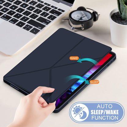 For iPad Pro 12.9 2022 / 2021 Multi-folding Horizontal Flip PU Leather Shockproof Tablet Case with Holder & Sleep / Wake-up Function (Dark Blue) by bashfashion