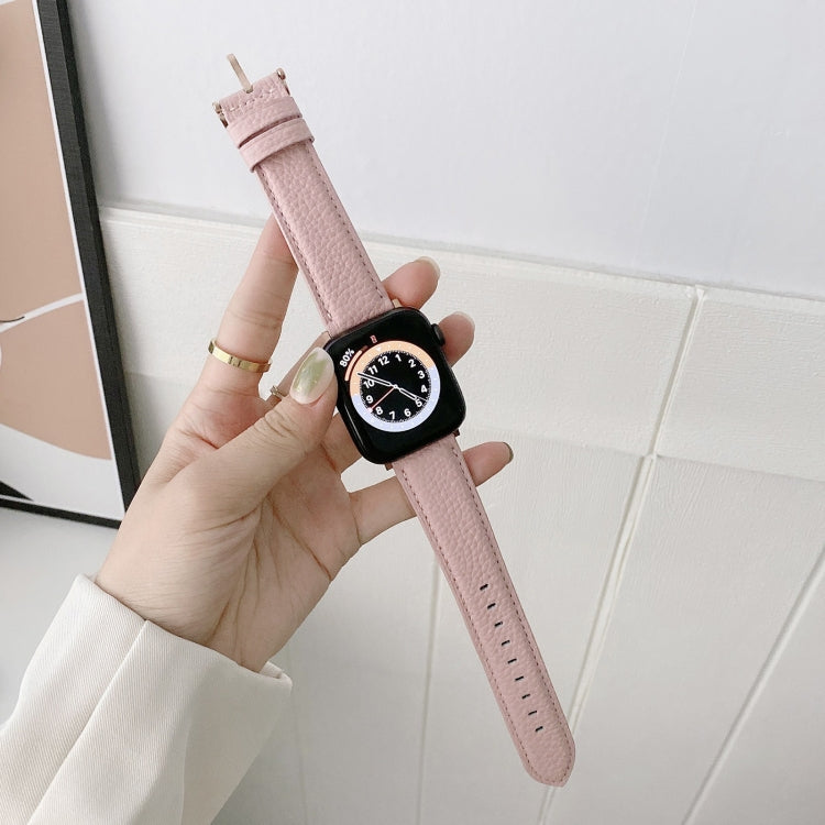 For Apple Watch Ultra 49mm&Watch Ultra 2 49mm / Series 9&8&7 45mm / SE 3&SE 2&6&SE&5&4 44mm / 3&2&1 42mm Sewing Thread Lychee Texture Leather Watch Band(Pink) by bashfashion