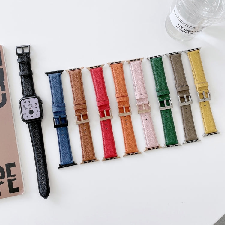 For Apple Watch Ultra 49mm&Watch Ultra 2 49mm / Series 9&8&7 45mm / SE 3&SE 2&6&SE&5&4 44mm / 3&2&1 42mm Sewing Thread Lychee Texture Leather Watch Band(Blue) by bashfashion