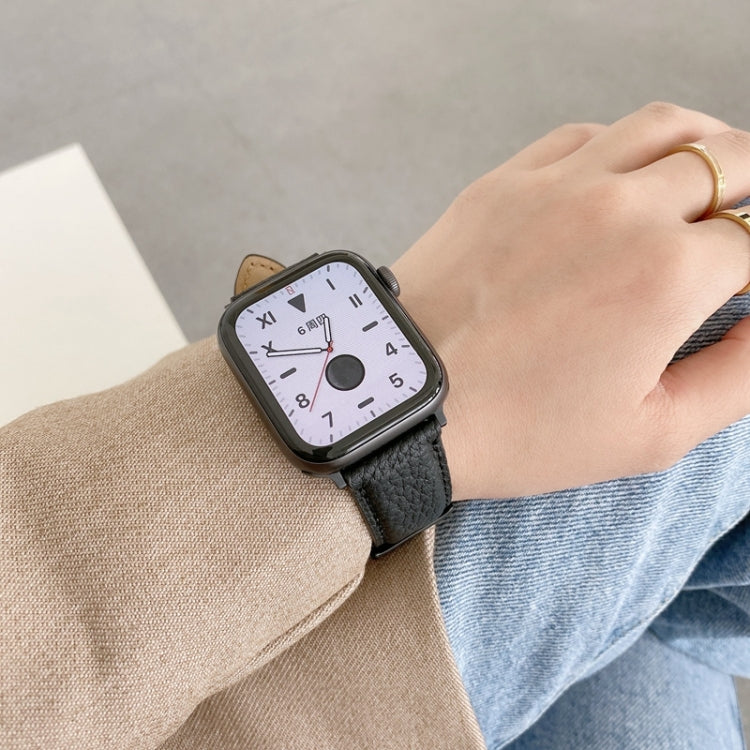 For Apple Watch Ultra 49mm&Watch Ultra 2 49mm / Series 9&8&7 45mm / SE 3&SE 2&6&SE&5&4 44mm / 3&2&1 42mm Sewing Thread Lychee Texture Leather Watch Band(Brown) by bashfashion