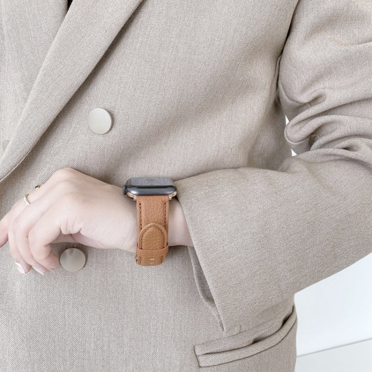 For Apple Watch Ultra 49mm&Watch Ultra 2 49mm / Series 9&8&7 45mm / SE 3&SE 2&6&SE&5&4 44mm / 3&2&1 42mm Sewing Thread Lychee Texture Leather Watch Band(Brown) by bashfashion