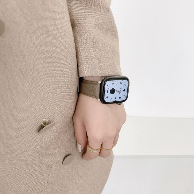For Apple Watch Ultra 49mm&Watch Ultra 2 49mm / Series 9&8&7 45mm / SE 3&SE 2&6&SE&5&4 44mm / 3&2&1 42mm Sewing Thread Lychee Texture Leather Watch Band(Brown) by bashfashion