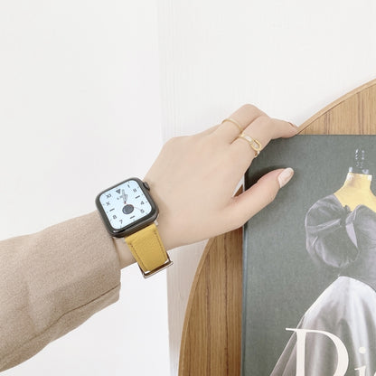 For Apple Watch Ultra 49mm&Watch Ultra 2 49mm / Series 9&8&7 45mm / SE 3&SE 2&6&SE&5&4 44mm / 3&2&1 42mm Sewing Thread Lychee Texture Leather Watch Band(Blue) by bashfashion