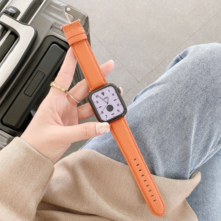 Sewing Thread Lychee Texture Leather Watch Band For Apple Watch Series 9&8&7 41mm / SE 3&SE 2&6&SE&5&4 40mm / 3&2&1 38mm(Orange) by bashfashion