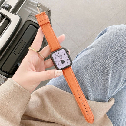 Sewing Thread Lychee Texture Leather Watch Band For Apple Watch Series 9&8&7 41mm / SE 3&SE 2&6&SE&5&4 40mm / 3&2&1 38mm(Orange) by bashfashion