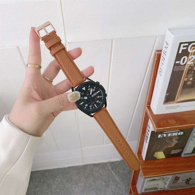 For Samsung Galaxy Watch 42mm Sewing Litchi Texture Leather Watch Band(Brown) by bashfashion