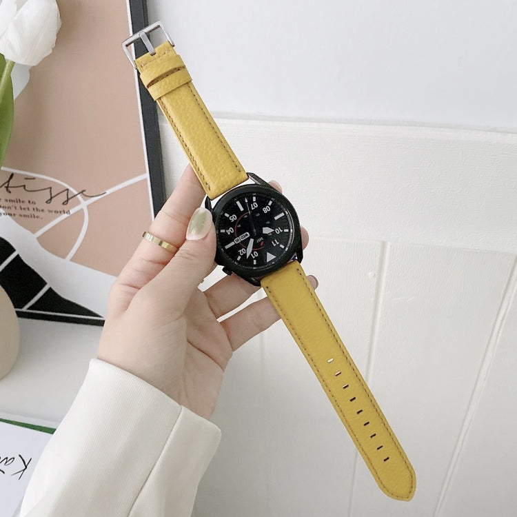 For Samsung Galaxy Watch Active2 44mm Sewing Litchi Texture Leather Watch Band(Yellow) by bashfashion