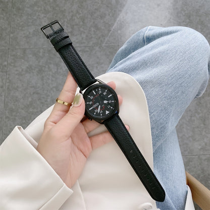 For Samsung Galaxy Watch Active Sewing Litchi Texture Leather Watch Band(Black) by bashfashion