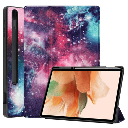 For Samsung Galaxy Tab S7 Lite T730 / T735 / Tab S7 FE T736 Custer Painted TPU Smart Tablet Leather Case with Sleep / Wake-up Function & 3-Fold Holder & Pen Slot(Galaxy Nebula) by bashfashion