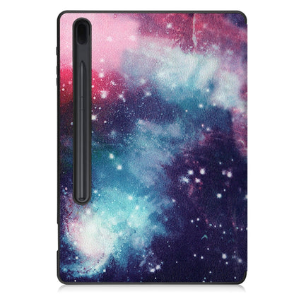 For Samsung Galaxy Tab S7 Lite T730 / T735 / Tab S7 FE T736 Custer Painted TPU Smart Tablet Leather Case with Sleep / Wake-up Function & 3-Fold Holder & Pen Slot(Galaxy Nebula) by bashfashion