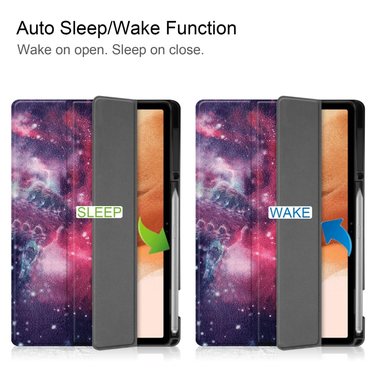 For Samsung Galaxy Tab S7 Lite T730 / T735 / Tab S7 FE T736 Custer Painted TPU Smart Tablet Leather Case with Sleep / Wake-up Function & 3-Fold Holder & Pen Slot(Galaxy Nebula) by bashfashion