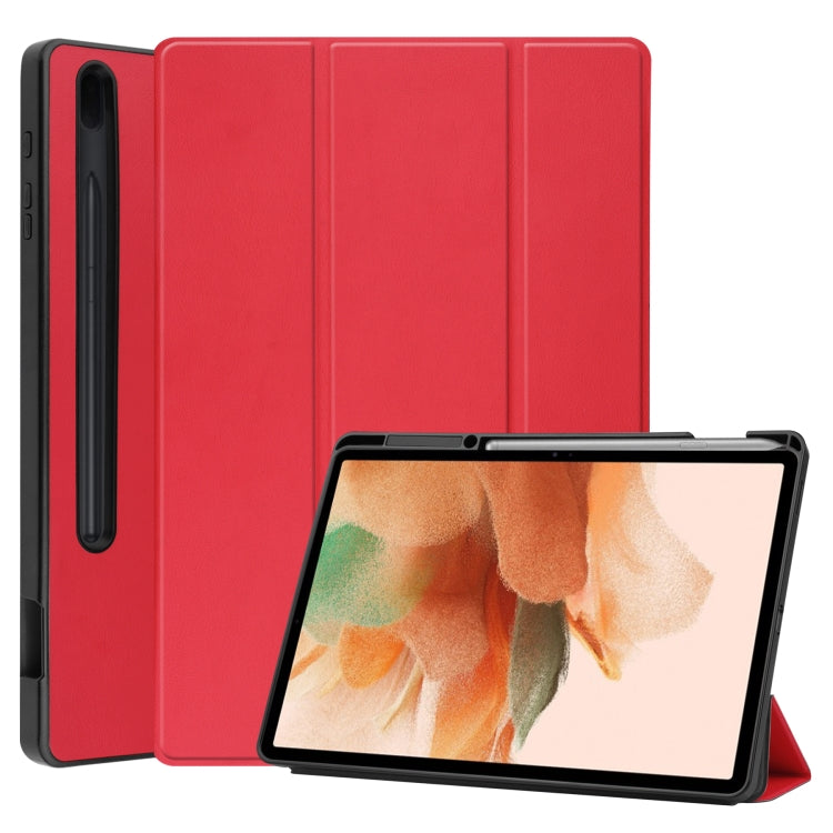 For Samsung Galaxy Tab S7 Lite T730 / T735 / Tab S7 FE T736 Custer Pattern Pure Color TPU Smart Tablet Holster with Sleep Function & 3-Fold Holder & Pen Slot(Red) by bashfashion