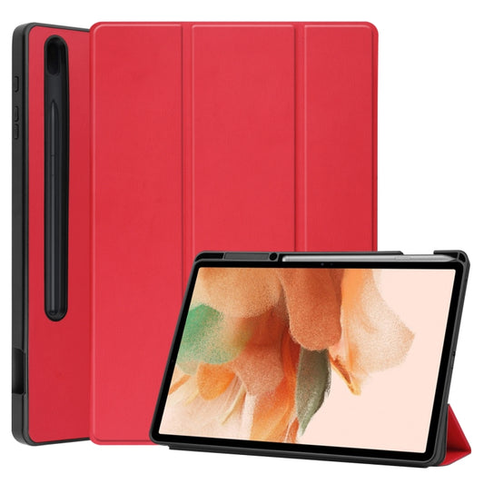 For Samsung Galaxy Tab S7 Lite T730 / T735 / Tab S7 FE T736 Custer Pattern Pure Color TPU Smart Tablet Holster with Sleep Function & 3-Fold Holder & Pen Slot(Red) by bashfashion