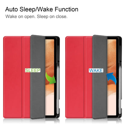 For Samsung Galaxy Tab S7 Lite T730 / T735 / Tab S7 FE T736 Custer Pattern Pure Color TPU Smart Tablet Holster with Sleep Function & 3-Fold Holder & Pen Slot(Red) by bashfashion