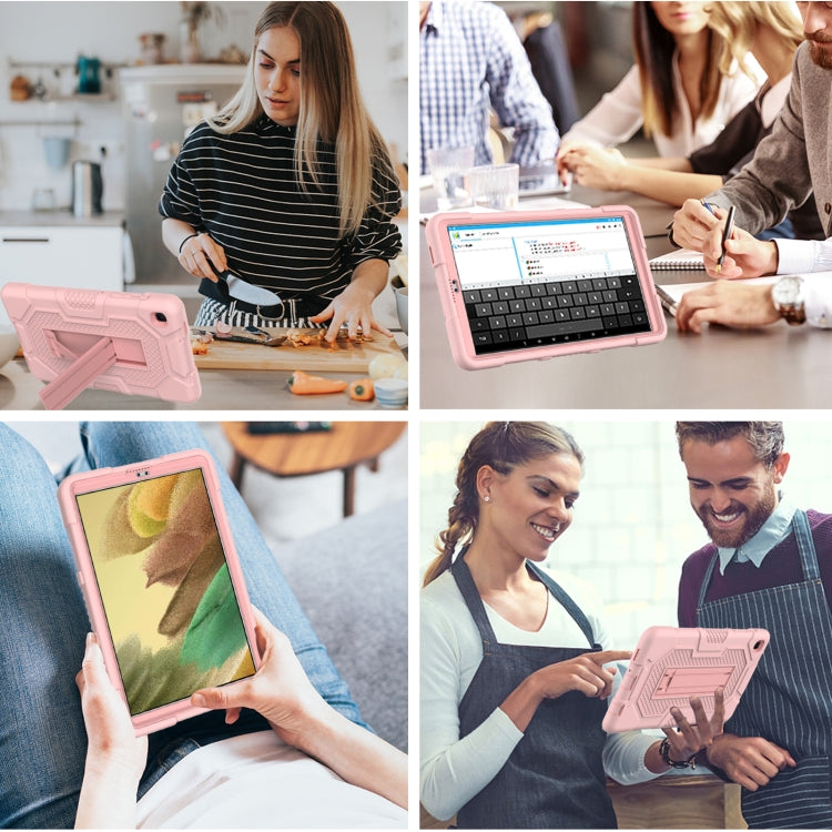 For Samsung Galaxy Tab A7 Lite T220 / T225 Contrast Color Robot Shockproof Silicone + PC Protective Case with Holder(Rose Gold) by bashfashion