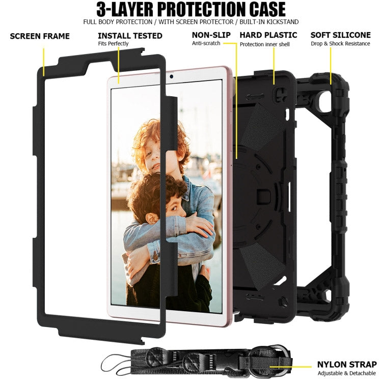 For Samsung Galaxy Tab A7 Lite T220 / T225 Contrast Color Robot Shockproof Silicon + PC Protective Case with Holder & Shoulder Strap(Black) by bashfashion