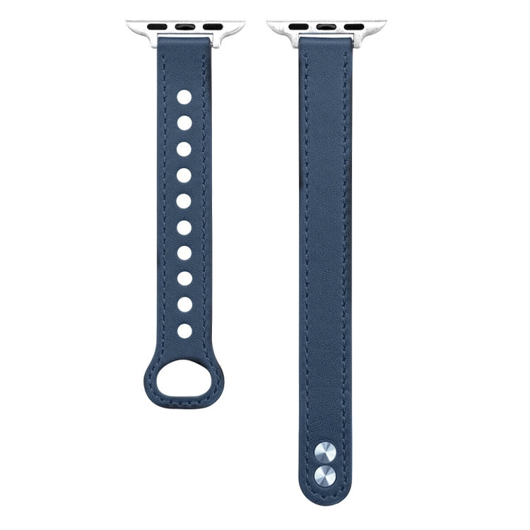 Double Nail Leather Watch Band For Apple Watch Series 7 41mm / 6 & SE & 5 & 4 40mm / 3 & 2 & 1 38mm(Blue) by bashfashion