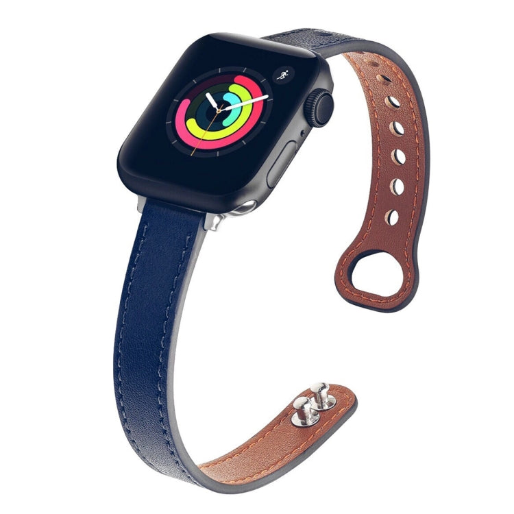 Double Nail Leather Watch Band For Apple Watch Series 7 41mm / 6 & SE & 5 & 4 40mm / 3 & 2 & 1 38mm(Blue) by bashfashion