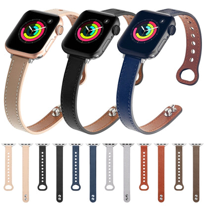 Double Nail Leather Watch Band For Apple Watch Series 7 41mm / 6 & SE & 5 & 4 40mm / 3 & 2 & 1 38mm(Blue) by bashfashion