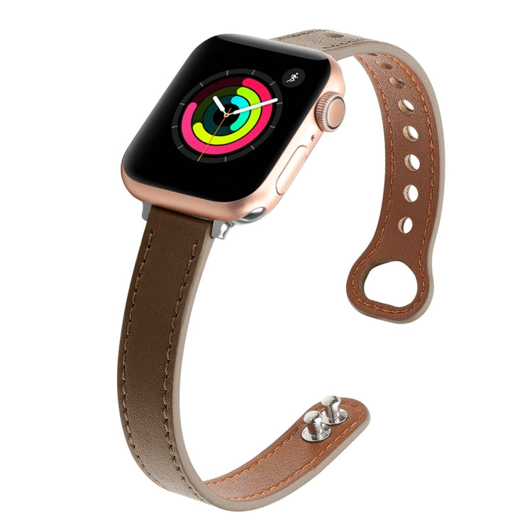 Double Nail Leather Watch Band For Apple Watch Ultra 49mm&Watch Ultra 2 49mm / Series 9&8&7 45mm / SE 3&SE 2&6&SE&5&4 44mm / 3&2&1 42mm(Brown) by bashfashion